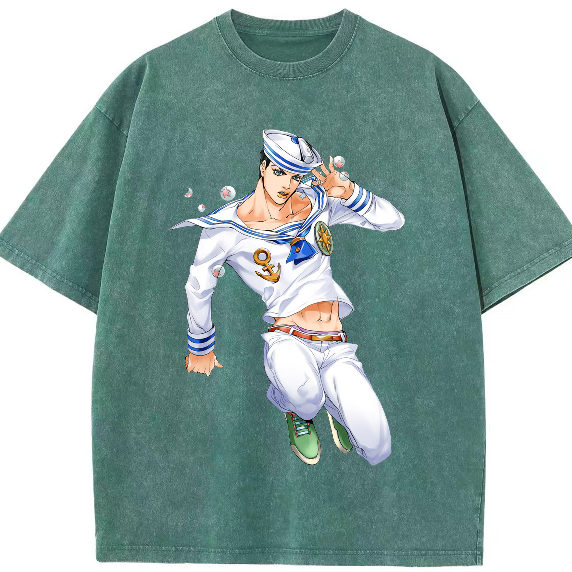 （画像用） ジョジョの奇妙な冒険 東方定助 JoJo's Bizarre Adventure Higashikata Josuke 綿100% ヴィンテージ風 半袖Tシャツ（フロントプリント）